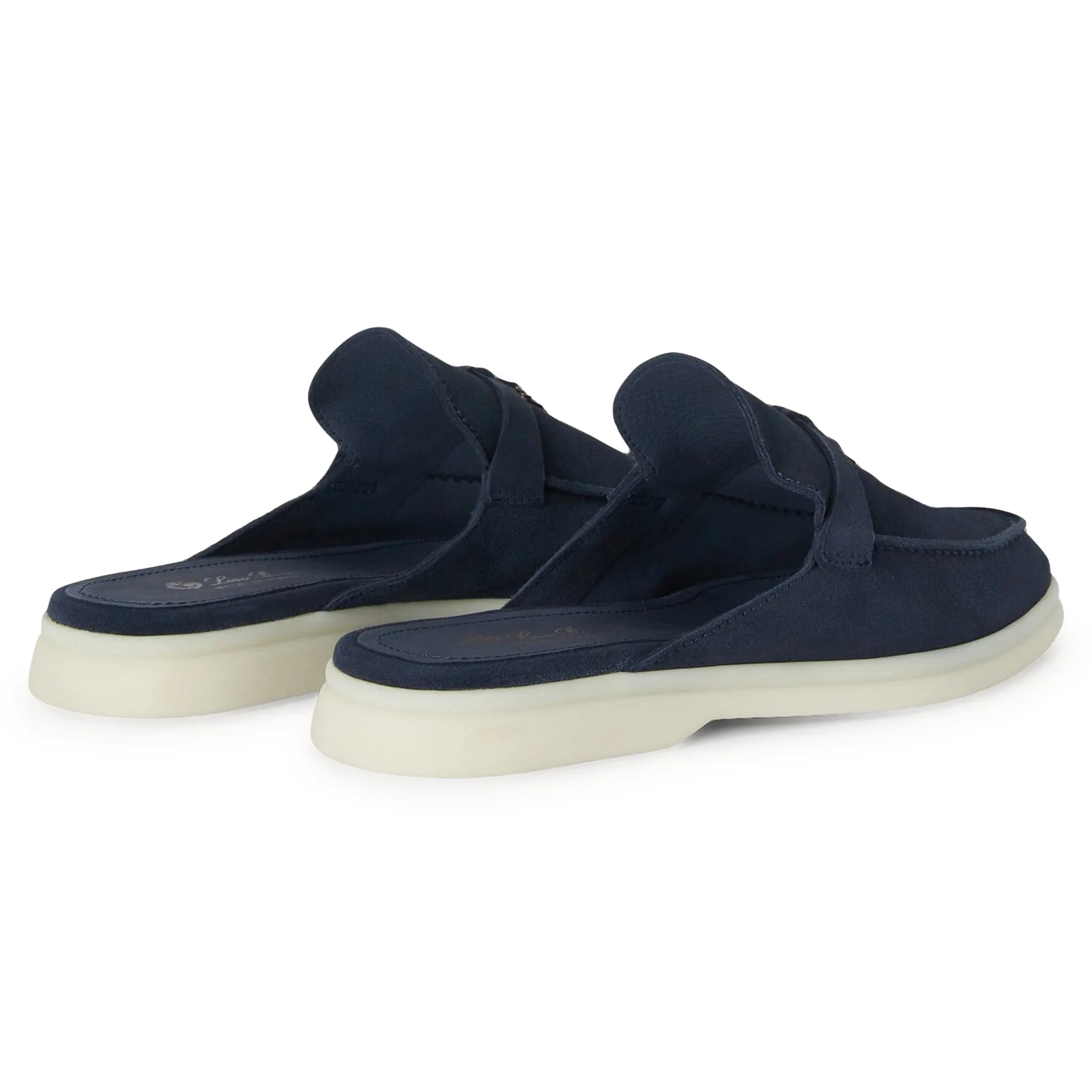 Back Side View of Loro Piana Babouche Walk Suede Argo Blue Melange Loafers FAI1543_W948